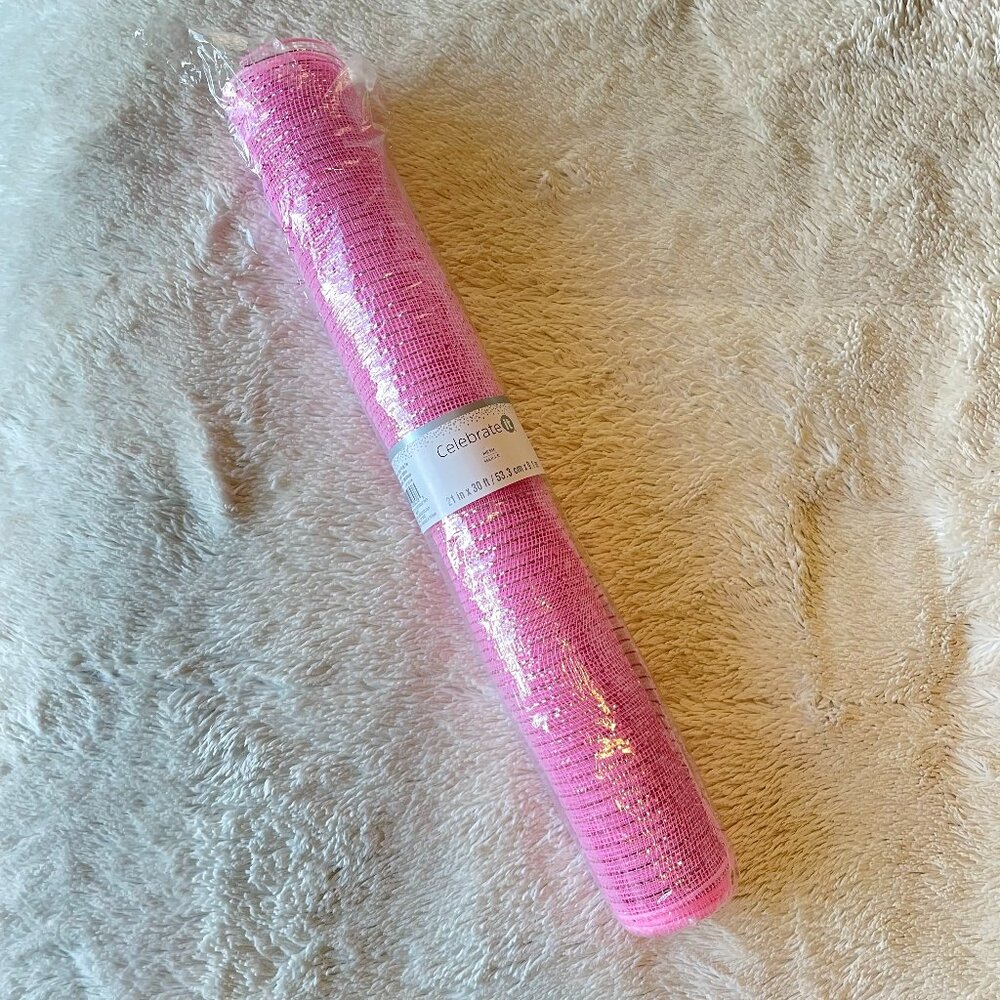 Roll Garland Kauke Edge Mesh Non-Wired Roll Wreath Ribbon 21"x20 ft Pink